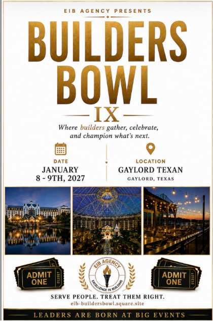 Builders Bowl IX — January 8–9, 2027, Gaylord Texan Resort & Convention Center